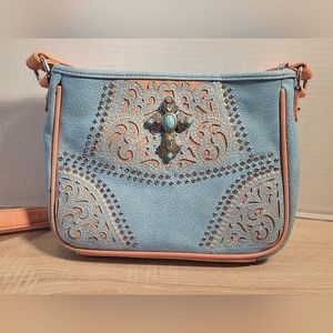 Montana West Aqua And Peach Crossbody Bag W/ Rhinestones